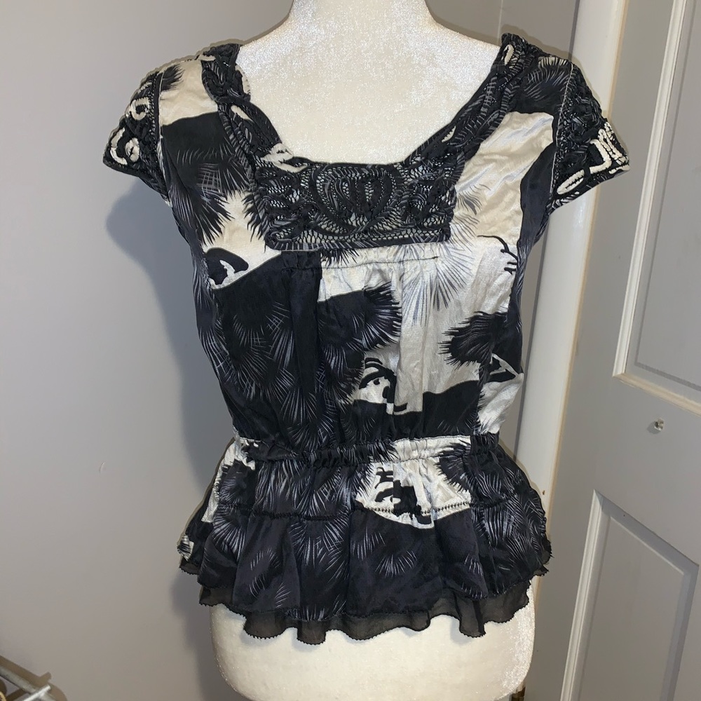 Leifsdottir Hand Knit Silk Black & Grey Top Size 4